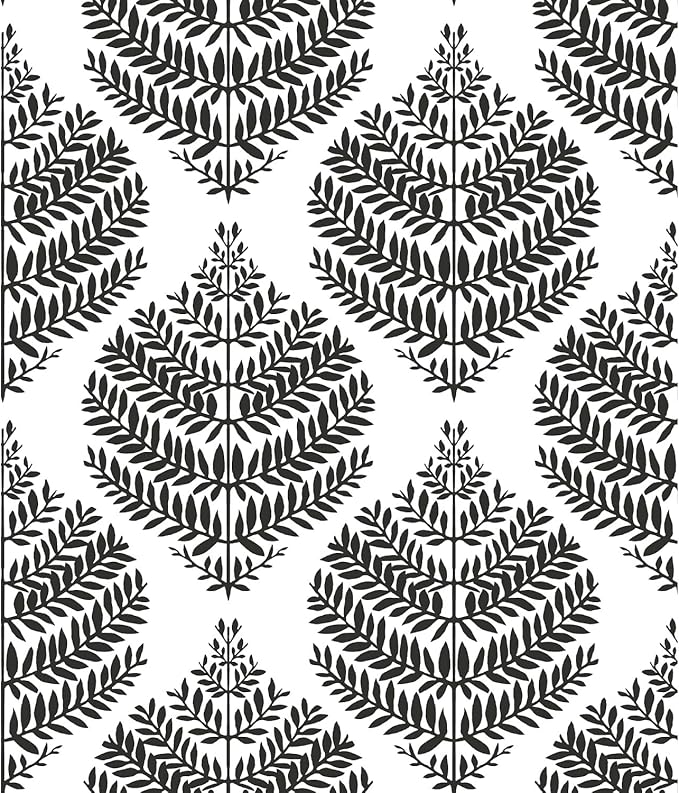 RoomMates RMK11509WP Hygge Fern Damask Black Peel and Stick Wallpaper