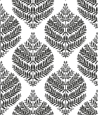 RoomMates RMK11509WP Hygge Fern Damask Black Peel and Stick Wallpaper