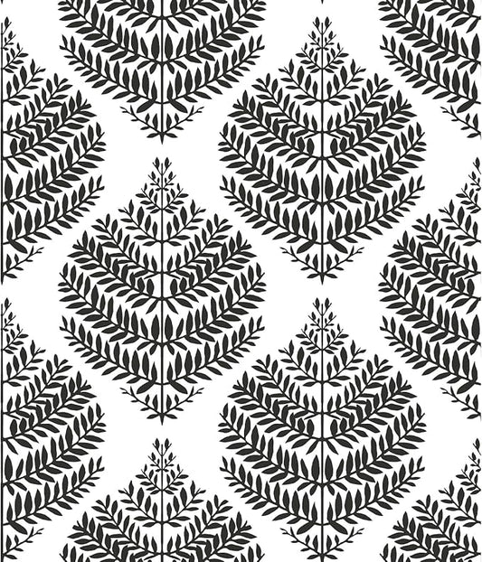 RoomMates RMK11509WP Hygge Fern Damask Black Peel and Stick Wallpaper
