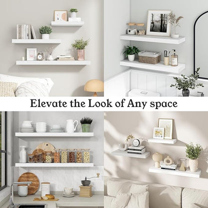 Floating Shelves for Wall, 9.3" Deep Wall Mounted Wood Shelves for Bathroom, Bedroom, Living Room, Kitchen, Hanging Shelf for Books/Storage/Room Decor (White 30")