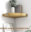 Fun Memories Floating Corner Shelves Set of 2 - Rustic Wood Wall Mounted Storage and Display Shelves for Living Room, Bedroom, Kitchen, Bathroom - Space Saving Home Decor, Oak