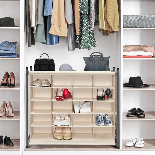 STORAGE MANIAC Stackable Shoe Cubby Organizer, Free Standing Shoe Cube Rack for Entryway, Bedroom, Apartment, Closet, 20-Cube Beige