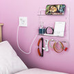 SuoXing Bedside Wall Organizer for Bedroom,Rv,Small Rooms,Nightstand and Bedside Wall Shelf for Earphone,Glasses,Remote Control,Phone Charging Shelf,Dorm Decor for College Girls and Teen Girl,Clear