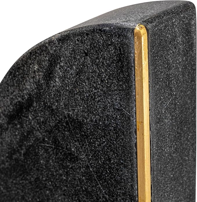 Boho Arched Semicircle Marble Bookends with Brass Detail, Set of 2, Black