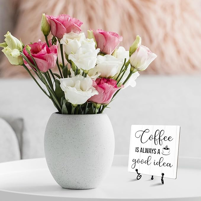 Coffee Sign Desk Decor, Coffee Is Always A Good Idea Sign With Iron Stand, Coffee Wood Plaque For Coffee Station Coffee Shop Home Kitchen Cafe, Farmhouse Coffee Bar Desk Shelf Decoration -01