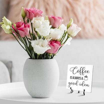 Coffee Sign Desk Decor, Coffee Is Always A Good Idea Sign With Iron Stand, Coffee Wood Plaque For Coffee Station Coffee Shop Home Kitchen Cafe, Farmhouse Coffee Bar Desk Shelf Decoration -01