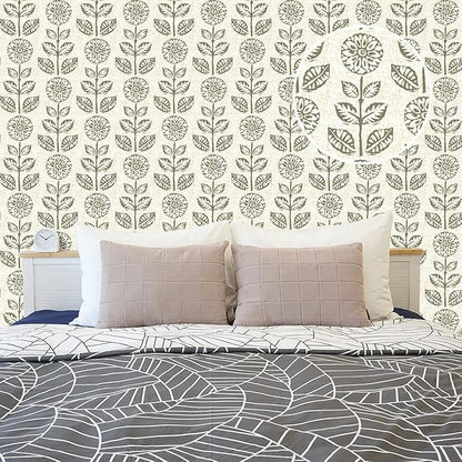 Wudnaye Floral Peel and Stick Wallpaper Vintage Tulip Floral Wallpaper 17.7in×393.7in Flower Farmhouse Contact Paper Peel and Stick Neutral Self Adhesive Removable Vinyl Wall Paper for Kitchen Bedroom