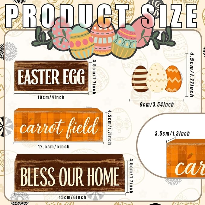 Easter Decorations - Easter Egg Carrot Field Tiered Tray Decor - Wooden Farmhouse Easter Tabletop Sign with Eggs & Carrot Theme - Rustic Spring Home Decor for Shelf Mantel Kitchen - Spring Home Decor for Living Room, Kitchen Counter