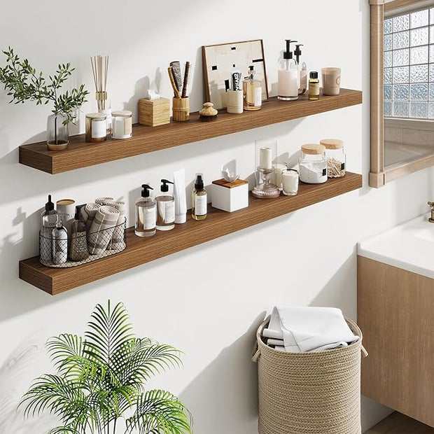 Fun Memories 55 Inch Floating Shelves Bedroom, Large Extra Floating Shelf Set of 2 with Invisible Brackets, Walnut