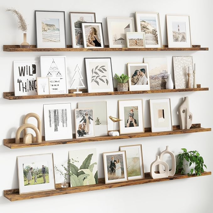 Floating Picture Ledge Shelves for Wall Set of 4, 72 Inch Wall Shelves with Lip Long Large Nursery Book Shelf for Toys Storage Kids Bookshelf Wall Mounted Living Room Bedroom Decor Frames