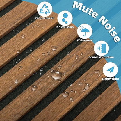 Art3d 4-Piece 94 x 12.6 Inch Acoustic Lightweight Slat Wall Panel - Waterproof Wood Textured Wainscoting Panel of 33 Sq.Ft for Bedroom, Home Theater Office Accent Wall, Walnut