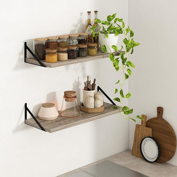 Axeman Deep Floating Shelves - 30 Inch Floating Shelves Set of 2-12 Inch Deep Grey Wood Wall Shelves for Living Room Bathroom Kitchen