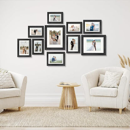 Picture Frames, Made of Real Glass and Wooden Frame, Gallery Photo Frames Set of 10 for Collage Wall Decor, Multi Sizes Including 8x10, 5x7, 4x6 for Mounting or Tabletop Display, Black