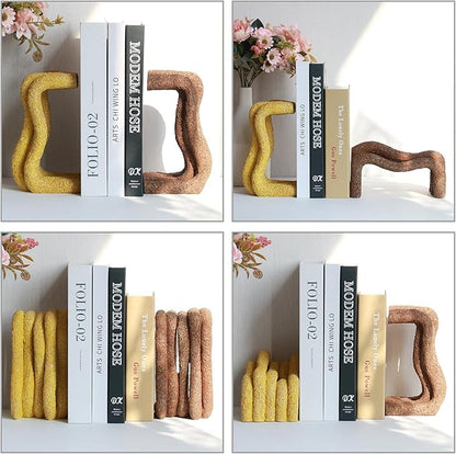 Lukitas Curved Wave Decorative Bookends - Heavy Duty Non-Slip Book Holders, Modern Artistic Ornaments for Office Home Bookshelf Decor, Resin 7.5''