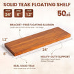Teak Floating Shelves Set of 2-24 Inch Natural Waterproof Wood Wall Shelves with Invisible Brackets for Bathroom, Kitchen, Balcony - Solid Teak Wood Shelving, Water-Resistant Wall Decor