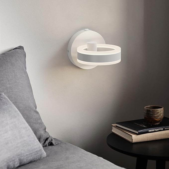 LED Wall Sconces with ON/Off Switch, White Rotatable Hardwired Wall Light Fixtures, Built in USB Charging Port, Modern Wall Decor for Bed Lighting.