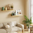 16 Inch Bamboo Floating Shelves - Picture Ledge Shelf with Lip Set of 2, Hanging Bamboo Wall Shelf for Storage, Small Natural Wood Floating Shelves for Living Room, Bedroom, Kitchen