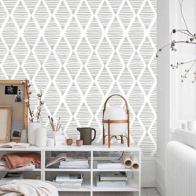 White and Silver Gray Peel and Stick Wallpaper 17.7