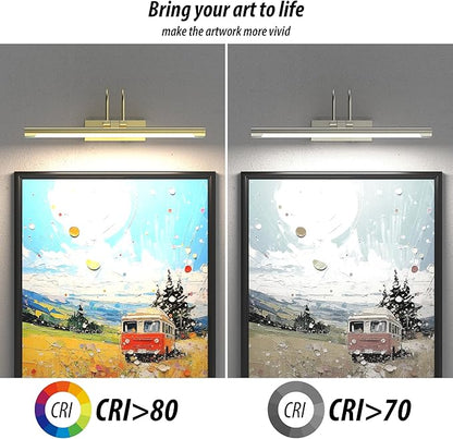 URSOLA 16” Picture Lights for Wall, 5200mAh Rechargeable Battery, Gold Coldless Picture Light with Remote. 3CCT, Timer, Dimmer.