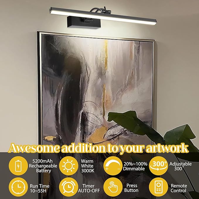 4 Pack Battery Picture Lights, 5200mAh Rechargeable Picture Lights with Remote Timer & Dimmable, CRI95+ 16