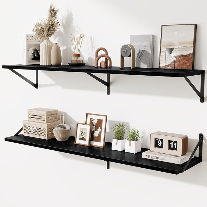 48inch Floating Shelves for Wall,10" Deep Floating Shelves with Metal Brackets,Wall Mounted Hanging Floating Shelf,Wide Display Shelves for Living Room,Bedroom,Office,Kitchen,Black