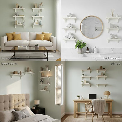 Willowy Real Wood White Bedroom Shelves - 17 inch (6 Pack) - Easy to Install, Template and Video Included - Shelves for Wall, Estantes para Cuartos, White Shelf, Long Wall Shelf