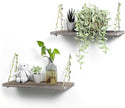MITIME Leaf Rope Hanging Floating Shelves, Wall Swing Storage Shelf for Home Decor.17, 2-Pack (Retro Color)