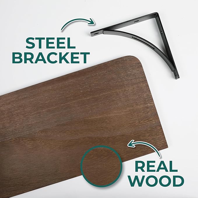 Willowy Reinforced Steel Bracket Dark Brown Shelf - Easy to Install, Template and Video Included - Brown Bathroom Shelves, Bedroom Wall Decor, Bathroom Shelf Over Toilet