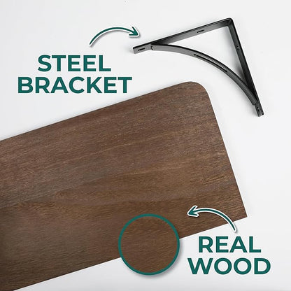Willowy Reinforced Steel Bracket Dark Brown Shelf - Easy to Install, Template and Video Included - Brown Bathroom Shelves, Bedroom Wall Decor, Bathroom Shelf Over Toilet