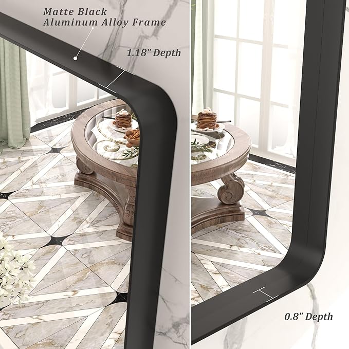 2 Pack of 24x36 Inch Black Metal Framed Bathrrom Mirror, Black Matte Rounded Rectangle Bathroom Vanity Mirror, Anti-Rust, Hangs Horizontally or Vertically
