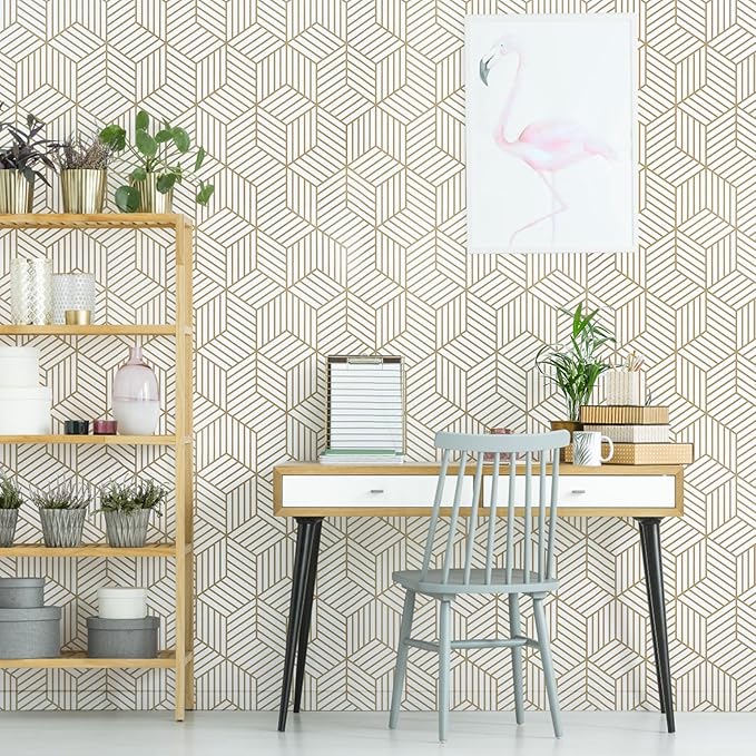 WENMER Geometric Hexagon Peel and Stick Wallpaper - 17.7 Inch x 472 Inch, Removable Self-Adhesive Vinyl Film for Bedroom, Bathroom, Shelf, Cabinet, Drawer