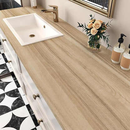 Wallercity Light Wood Peel and Stick Countertops Contact Paper Oak Wood Grain Wallpaper for Cabinets and Drawers Vinyl Self Adhesive Waterproof Wall Paper for Countertop Pantry Shelf Liner 15.8x394 IN