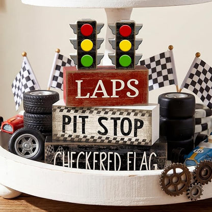 4 Pcs Racing Birthday Party Decoration Race Car Table Decorations Wooden Traffic Light Decor Racing Car Table Centerpieces for Photo Props Decor Birthday Party Supplies