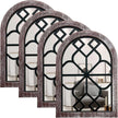 ZEXUIRU Set of 4 Arched Window Wall Mirror Rustic Farmhouse Accent Mirror Wood Framed Entry Wall Decoration for Living Room Bathroom Bedroom Kitchen