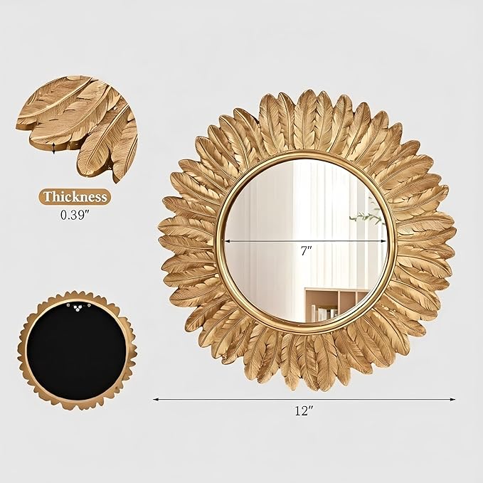 ZOROSY Gold Round Wall Mirror 12 inch - Small Wall Mirror Decorative, Vintage Mirror for Living Room, Entryway, Bedroom,Hallway