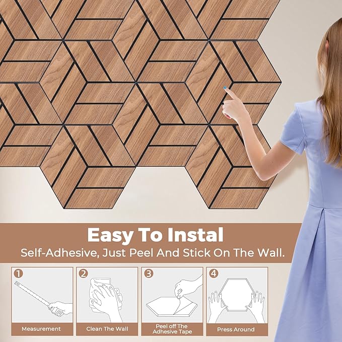 3D Peel and Stick Acoustic Wall Panel – 18-Pack Golden Maple Soundproof Wood Look Wall Panels for Interior Wall Decor, Hexagon Design