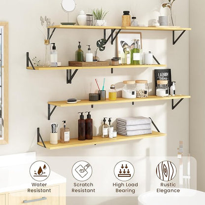 Floating Shelves for Wall,48" Wx8 D Wood Wall Shelves,Hanging Storage Floating Shelf with Metal Brackets,Wide Floating Bookshelf for Living Room,Office,Bedroom,Bathroom,Set of 2,Oak
