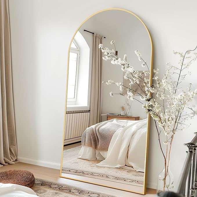 NicBex Oversized Full Length Mirror with Stand, 76"x35" Aluminum Alloy Frame Large Floor Mirror, Large Arched Mirror Full Length, Gold - Free Standing, Leaning Against Wall or Wall-Mounted