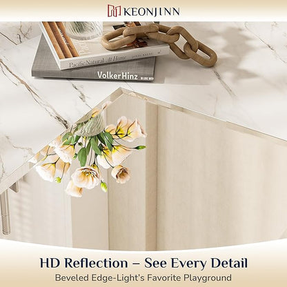 Keonjinn 24 x 36 Inch Frameless Bathroom Mirror, Beveled Mirrors for Bathroom Sink, Rectangle Wall Mirror Shatterproof, Modern Decorative for Living Room, Entryway, Bedroom, Horizontal/Vertical