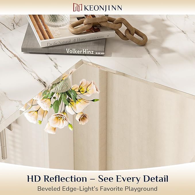 Keonjinn 48 x 30 Inch Bathroom Mirror Beveled, Rectangle Frameless Mirrors for Over Sink, Shatterproof, Modern Decorative for Living Room, Entryway, Bedroom, Horizontal/Vertical