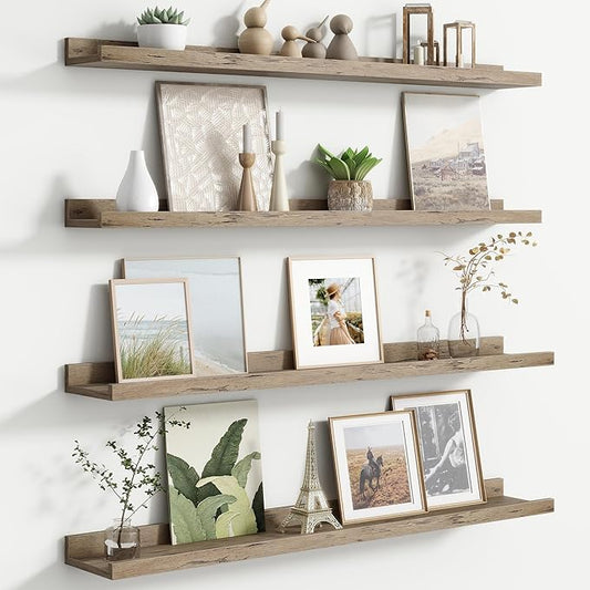 Floating Picture Ledge Shelves for Wall Set of 4, 36 Inch Wall Shelves with Lip Long Large Nursery Book Shelf for Toys Storage Kids Bookshelf Wall Mounted Living Room Bedroom Decor Frames