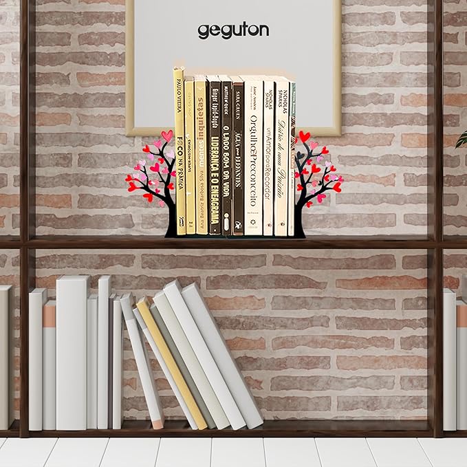 Book Holder Tree with Flowered Heart – Romantic Bookend Tree of Life – Geguton