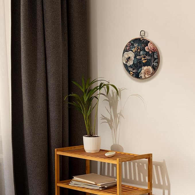 KSDUT Retro Aesthetic Floral Dark Wall Art Decor - Botanical Neutral Mid Century Modern Wall Art Canvas Frame Hanging Prints, Vintage Landscape Round Wall Art Decor for Home Decorations 10"x10"