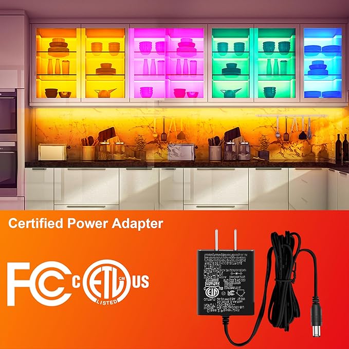 maylit 6 PCS RGB Under Cabinet Lighting Kit, App and Remote Control Led Strip Lights, Music Sync Color Changing Led Lights with ETL Listed Power Adapter, for Cabinet, Counter, Shelf, Bookcase, 9.8ft