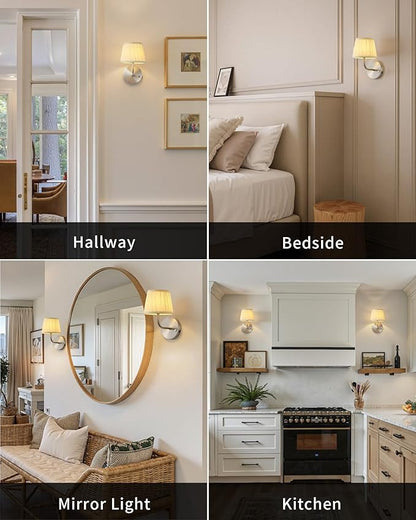 PUSU LED Cordless Nickel H9.6 inch Small Wall Sconces Set of 2, Rechargeable 5200mAh Battery Operated Wall Lamp with Remote, Lighting for Living Room, Bedroom, Hallway, Bathroom, Stairs, Kitchen