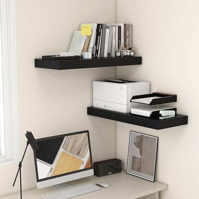 30 Inch Floating Shelves | 12 Inch Deep Black Floating Shelves Set of 2 | 30