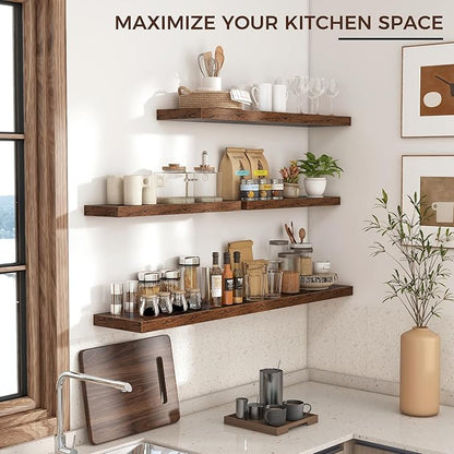 Floating Shelves for Wall 36"W x 7.8"D x 1.5"H, Engineered Wood Wall Shelves with Invisible Brackets for Living Room Bedroom Bathroom Office Kitchen Decor and Storage, Rustic Brown Finish, Set of 2