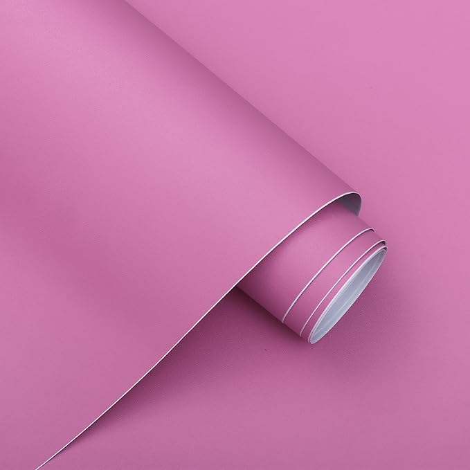 15.7"x197" Pink Peel and Stick Wallpaper Solid Color Pink Wallpaper Contact Paper for Cabinets Self-Adhesive Removable Wallpaper for Girls Bedroom Kids Room Decor Vinyl Roll Matte