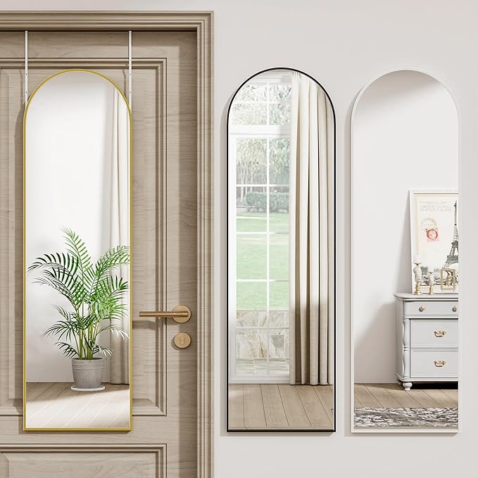 Vlush Door Mirror, Full Length Mirrors Over The Door, 14'' x 48'' Hanging/Rectangular Wall Mirror, Wall-Mounted/Hanging/Leaning, Home Decor,(Gold)