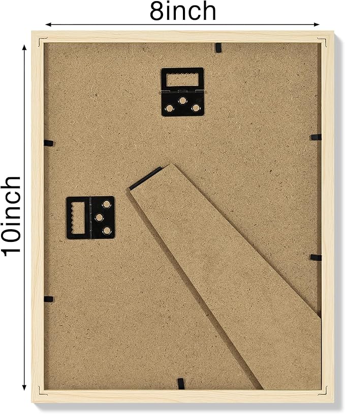 Vittanly 8x10 Picture Frame Set of 4, Display Pictures 5x7 with Mat or 8x10 without Mat, Engineered Wood with Shatter Resistant Plexiglass, Photo Frames for Wall or Tabletop Display, Natural Wood